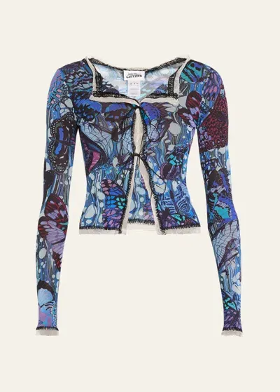 Jean Paul Gaultier Papillon Printed Mesh Cardigan In 5090-bluemulticolor