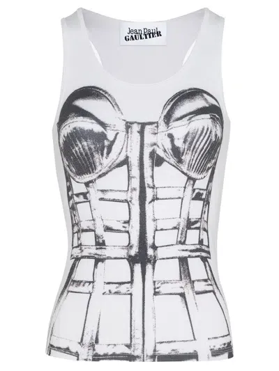 Jean Paul Gaultier Cage Trompe L'ail Printed Tank Top In White