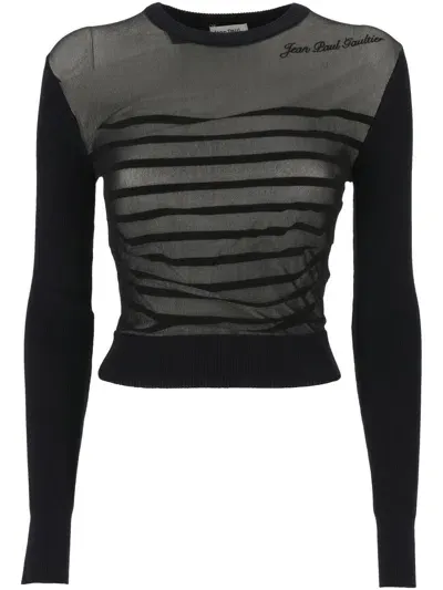 Jean Paul Gaultier Crewneck Ribbed Mariniere Pullover With Mesh Layer Clothing In Blue