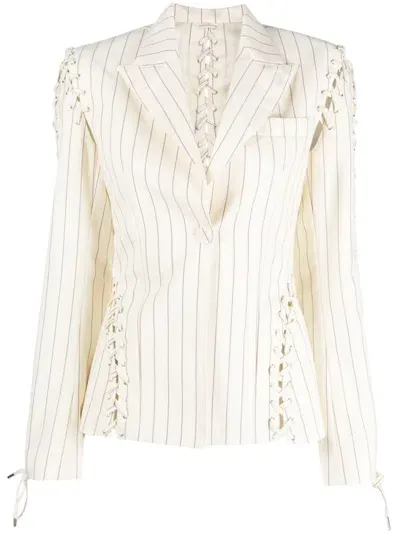 Jean Paul Gaultier Striped Lace-up Blazer In Neutrals