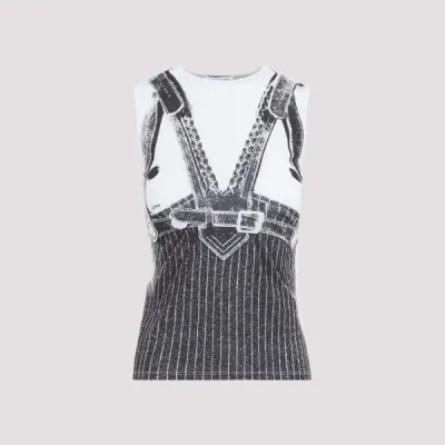 Jean Paul Gaultier White Black Madonna Trompe L`oeil Printed Polyester Tank Top In Grey