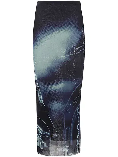 Jean Paul Gaultier Mesh Long Skirt Printed Pigalle In 59560100 Navy/lightblue/white/black