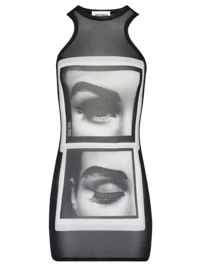 Jean Paul Gaultier Mini Tanktop Dress Eyes And Lips In Black