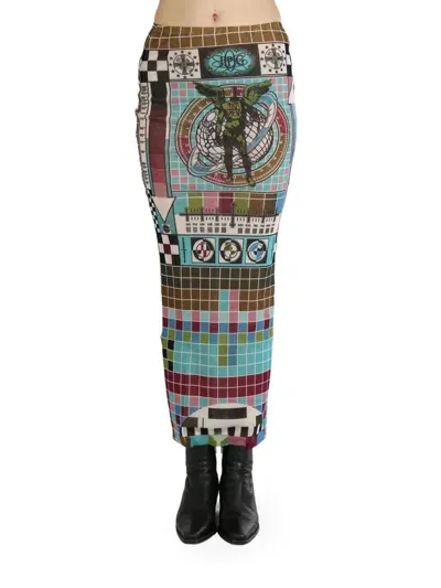 Jean Paul Gaultier Multicolor Printed Mire Maxi Skirt In Blue