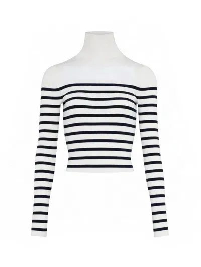 Jean Paul Gaultier Ribbed Mariniere Pullover With Transparent Window Detail In White