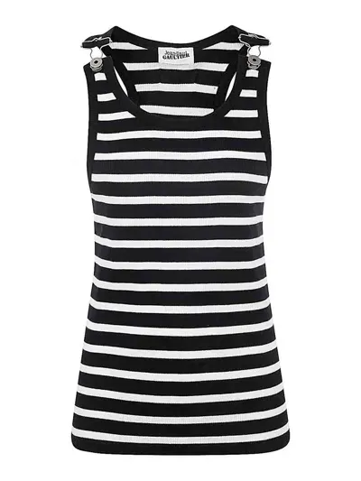 Jean Paul Gaultier Ribbed Mariniere Tank Top In Black