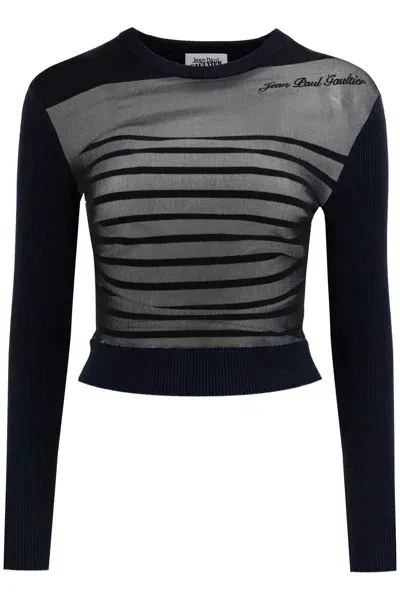 Jean Paul Gaultier "striped Mesh Sailor Shirt In Black