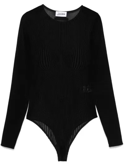 Jean Paul Gaultier The Morphing Pinstripe Bodysuit In 0000-blackblack