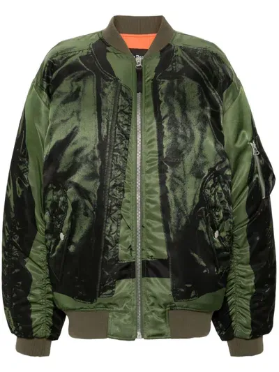 Jean Paul Gaultier Bomber In Nylon With Trompe L'oeil Print In Green