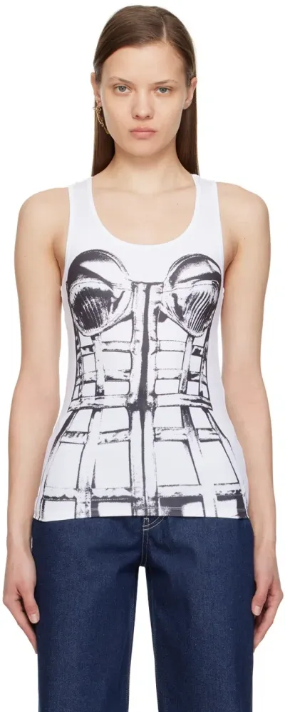 Jean Paul Gaultier White & Black 'trompe L'oeil' Tank Top In 0100 White/black