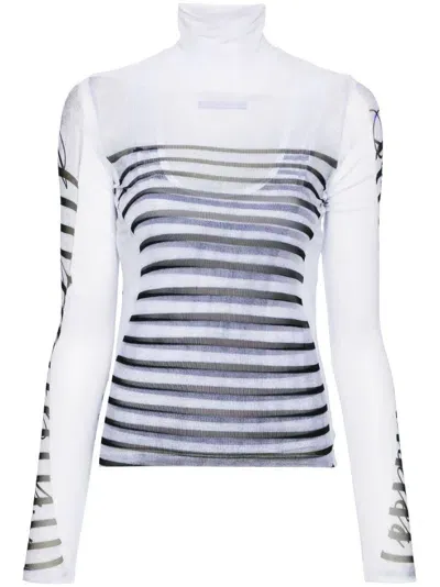 Jean Paul Gaultier Mesh-design Striped T-shirt In White