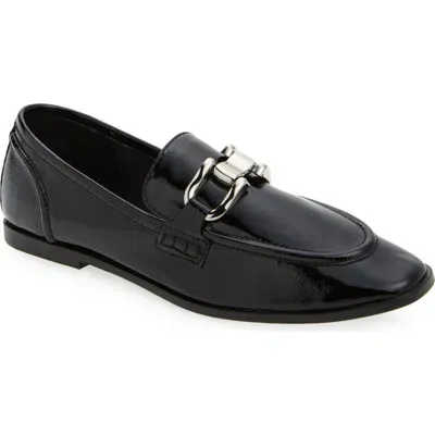 Jeffrey Campbell Leverage Moc Toe Bit Loafer In Black Crinkle Silver