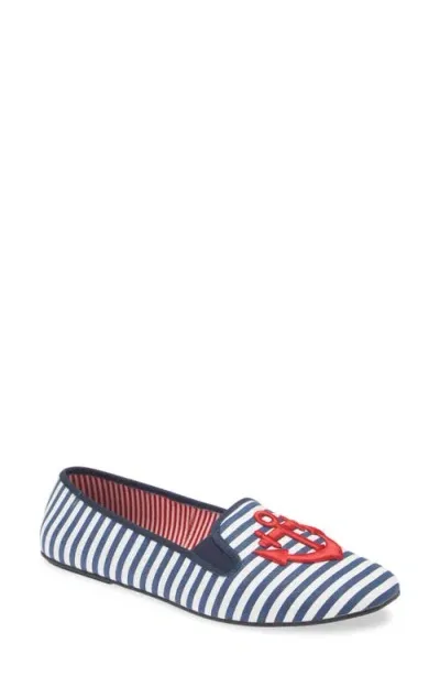 Jeffrey Campbell Sail Away Stripe Embroidered Loafer In Navy White Red Combo