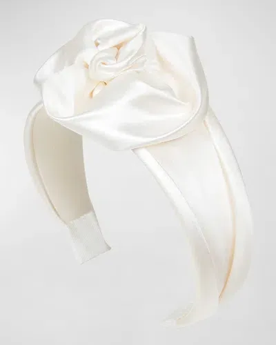 Jennifer Behr Rosalina Floral-appliquéd Silk Headband In Cream