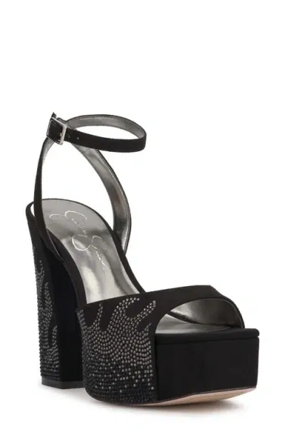 Jessica Simpson Women's Lirio Two-piece Platform High-heel Dress Sandals In Black Flame Rhinestone