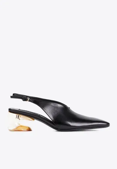 Jil Sander Slingback Leather Pumps In Black