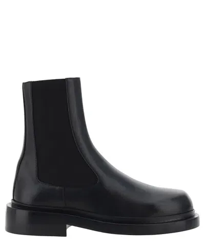 Jil Sander Elastic Band Leather Ankle Chelsea Boots In Schwarz