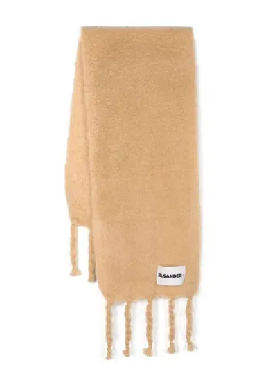 Jil Sander Logo-patch Scarf In Beige