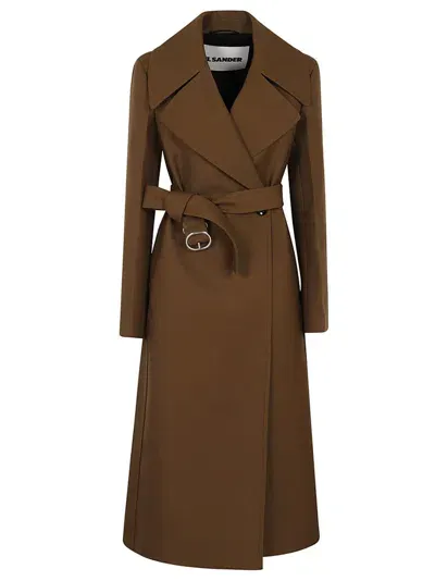 Jil Sander Belted Coat In Brown