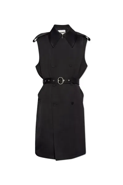 Jil Sander Belted Long Gilet In Black