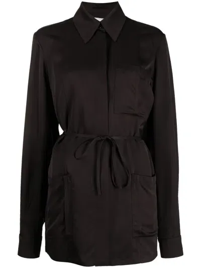 Jil Sander Belted Waist Shirt Jacket In Brown