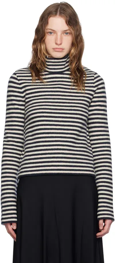 Jil Sander Black & Off-white Striped Turtleneck In Bianco/blu