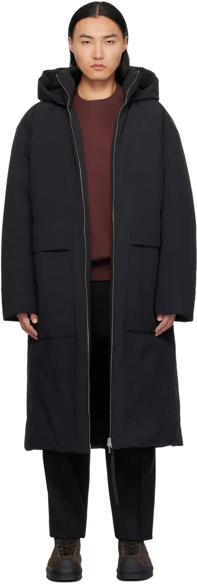 Jil Sander Black Hooded Down Coat In 001 Black