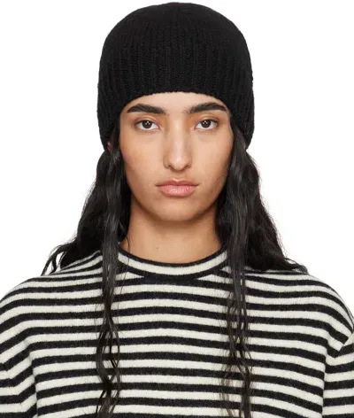 Jil Sander Black Irregular Texture Wool Beanie In 001 Black