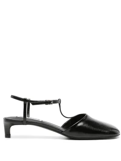 Jil Sander T-bar Leather Pumps In Black