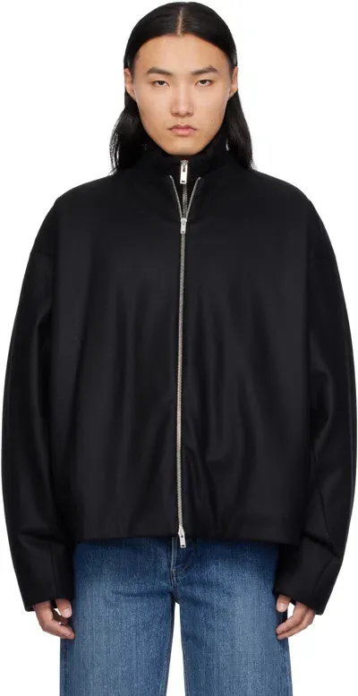 Jil Sander Black Zip Up Bomber Jacket In 001 Black