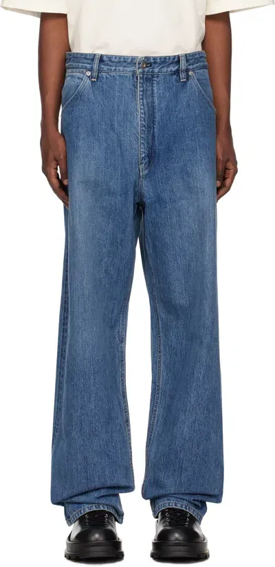 Jil Sander Blue Belted Jeans In 445 Canard