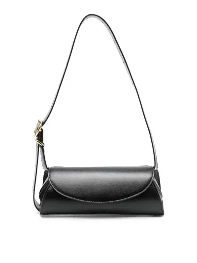 Jil Sander Cannolo Mini Leather Shoulder Bag In Black