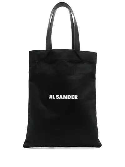 Jil Sander Book Tote Canvas Shopping Bag In Black