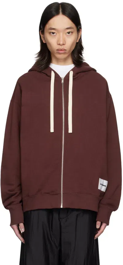 Jil Sander Burgundy Logo Patch Hoodie In Red