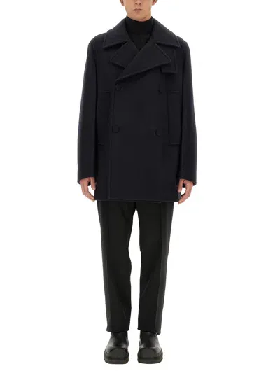 Jil Sander Navy Blue Felt Coat