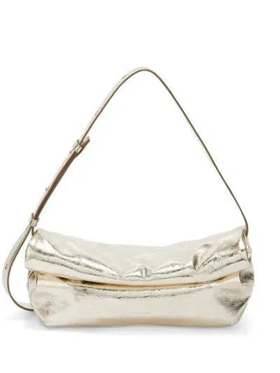 Jil Sander Calf Leather Small Rollup Shoulder Bag In Gold