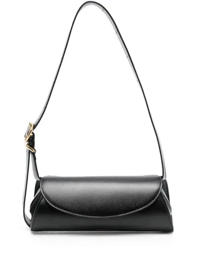 Jil Sander Cannolo Mini Leather Shoulder Bag In Black