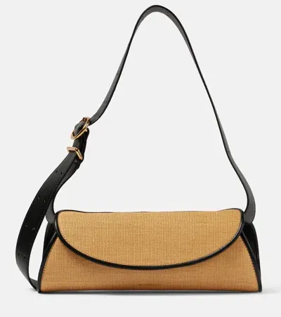 Jil Sander Cannolo Small Leather-trimmed Shoulder Bag In Neutrals