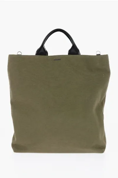 Jil Sander Canvas Shopper Bag With Leather Handles