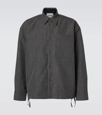 Jil Sander Checked Virgin Wool Overshirt In Grey