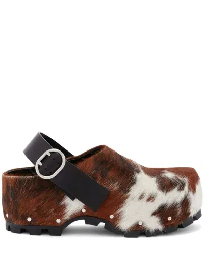 Jil Sander Cow-print Calf-hair Clogs In Brown