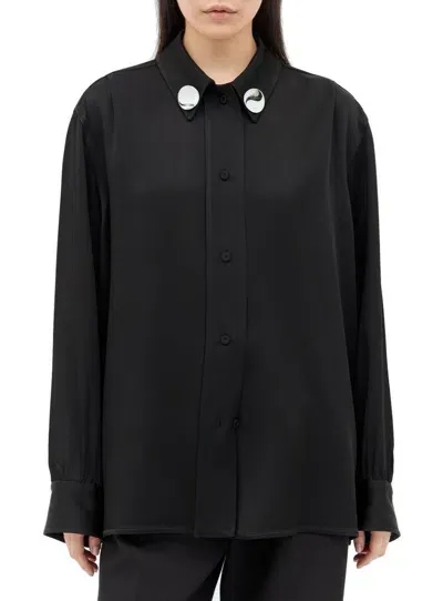 Jil Sander Detachable Jewel Clip Detailed Satin Shirt In Black