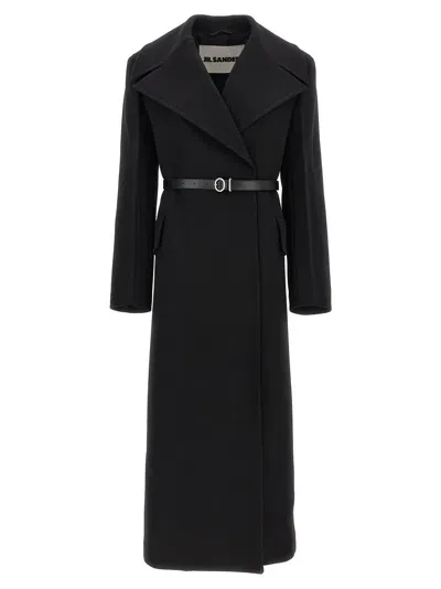 Jil Sander Double-breasted Coat In Black