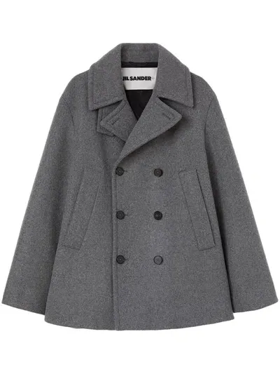 Jil Sander Double Breasted Wool Coat In Grey