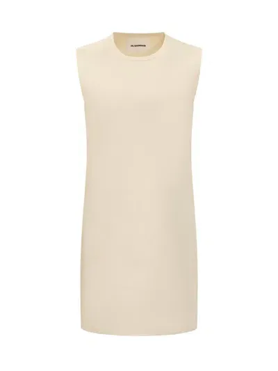 Jil Sander Crewneck Sleeveless Shift Dress In White