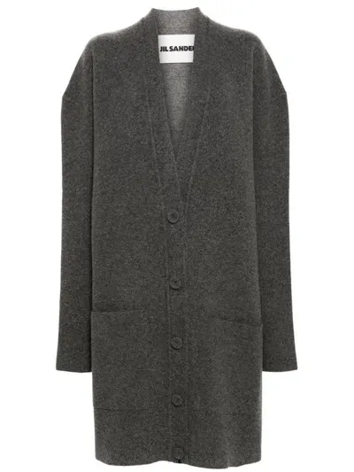 Jil Sander Drop-shoulder Cardigan In Gray