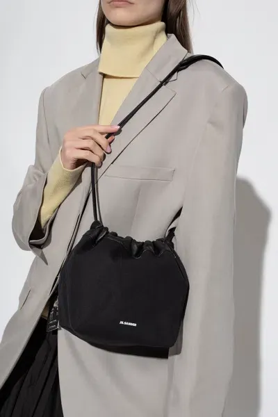 Jil Sander Black Canvas Small Dumpling Bucket Bag