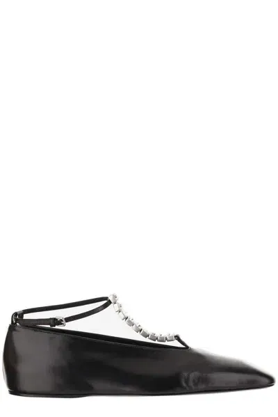 Jil Sander Embellished Ankle Strapped Ballerina Shoes In Black