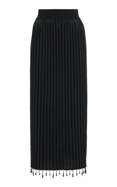 Jil Sander Embellished Plissé-knit Midi Skirt In Black