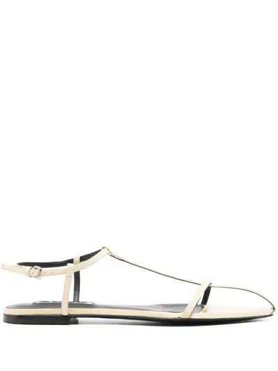 Jil Sander Flat Leather Sandals In Beige